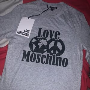 Love Moschino world peace tee small gray men New